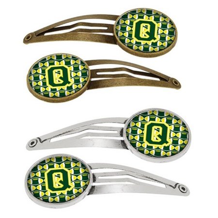 CAROLINES TREASURES Letter Q Football Green and Yellow Barrettes Hair Clips, Set of 4, 4PK CJ1075-QHCS4